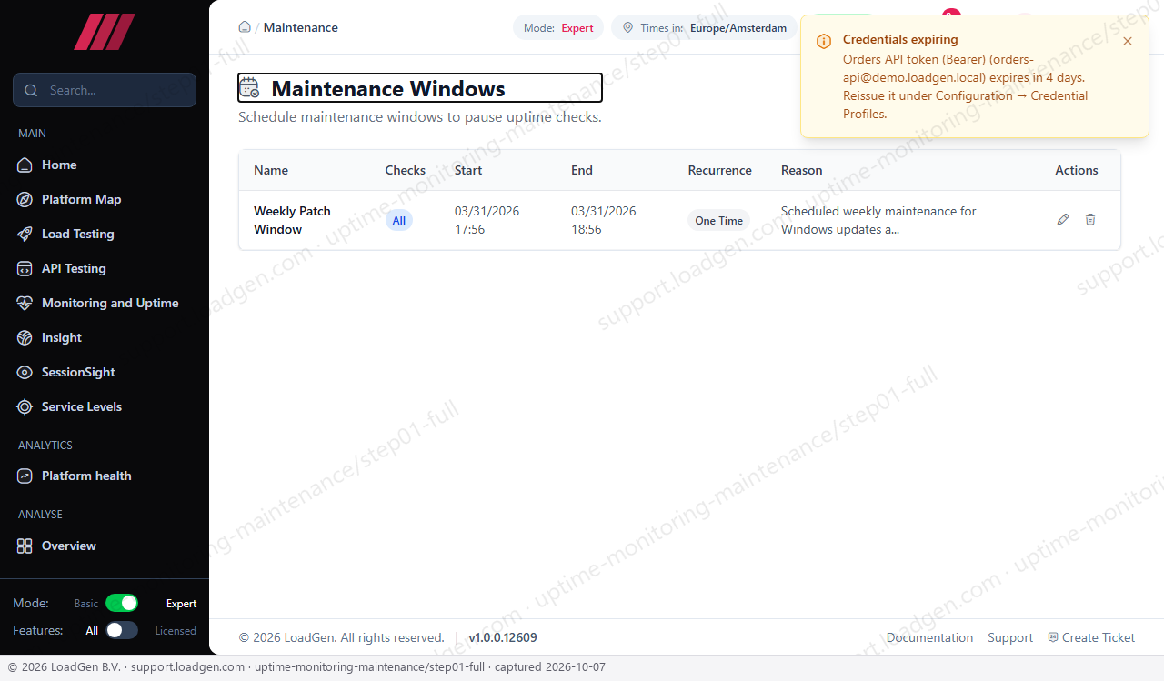 Uptime Monitoring: Maintenance - step 1