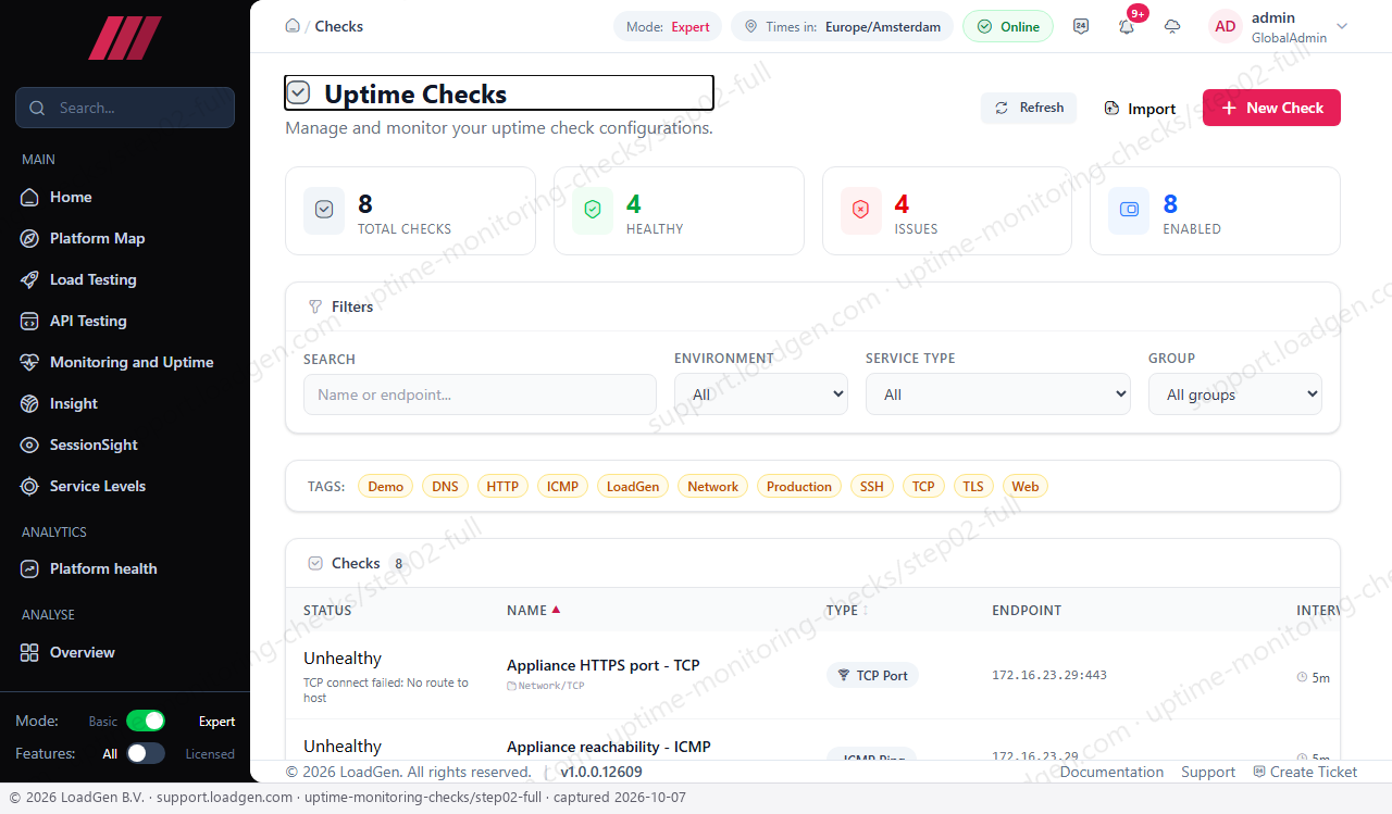 Uptime Monitoring: Checks - step 2