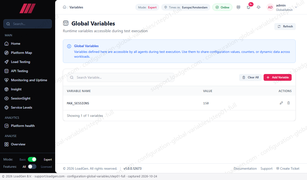 Configuration: Global Variables - step 1